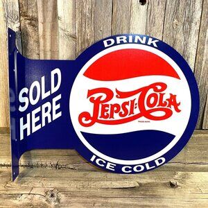 Pepsi Cola Soda Pop Large Flange Metal Sign, Garage Man Cave